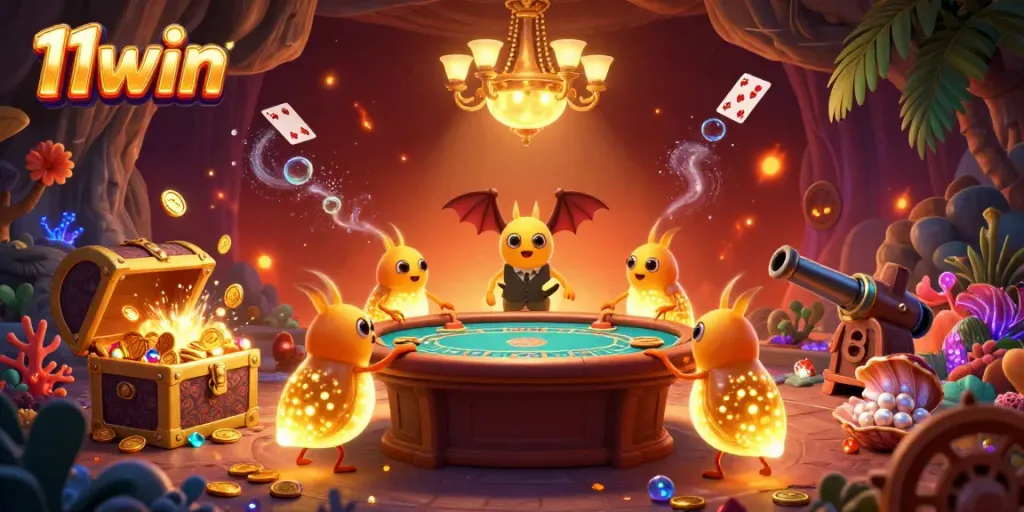Experience thrilling gameplay at 11win with vibrant online casino illustrations featuring exciting elements.