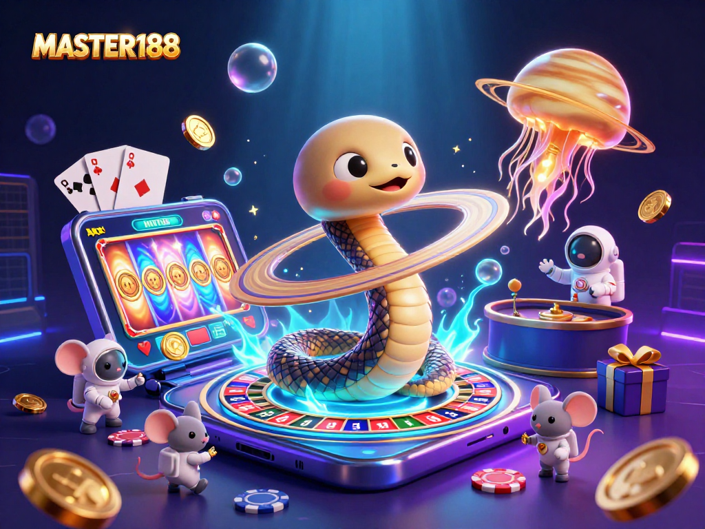 Experience thrilling bets at MASTER188 in this vibrant cosmic casino scene.