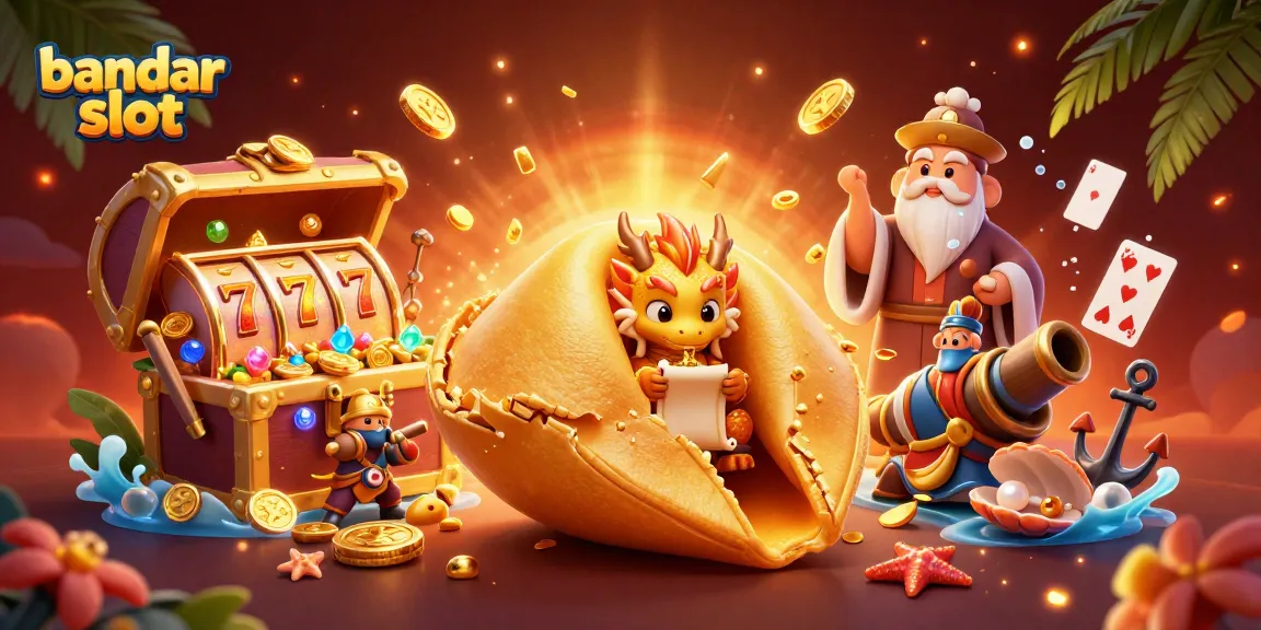 Experience thrilling gameplay with bandar slot as a golden fortune cookie reveals secrets amidst vibrant gaming elements.