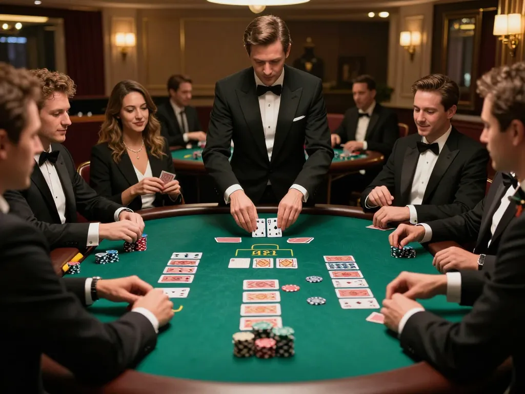 98win vin players strategizing blackjack gameplay at an elegant casino table