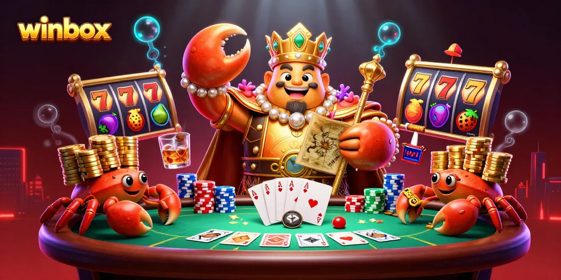 Experience the excitement of winbox with a golden crab emperor at a vibrant casino table.