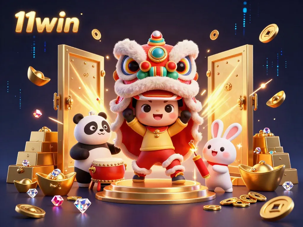 Engage with thrilling gameplay at 11win featuring vibrant casino elements and festive characters in a lively scene.