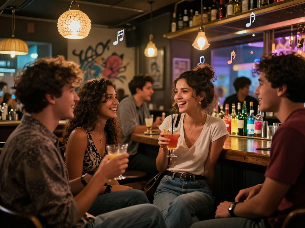 Gái gọi thưởng thức một buổi tối vui vẻ tại quán bar sôi động cùng bạn bè