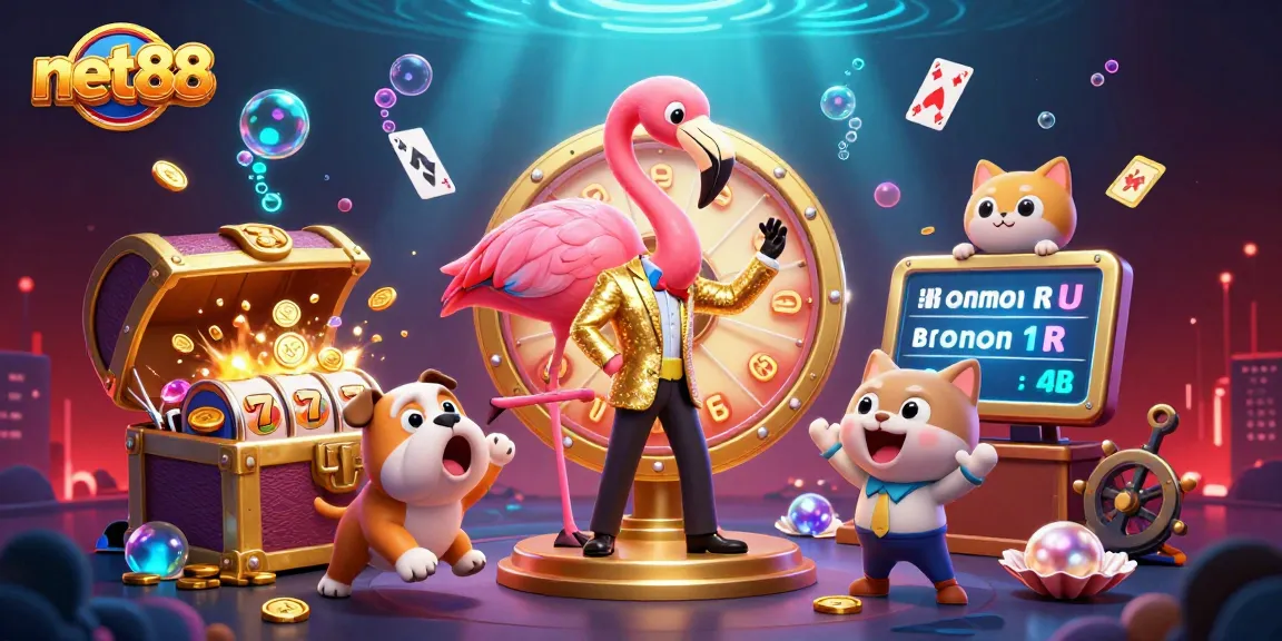 Experience thrilling gameplay and excitement at net88 with a dazzling prize wheel and lively casino characters.