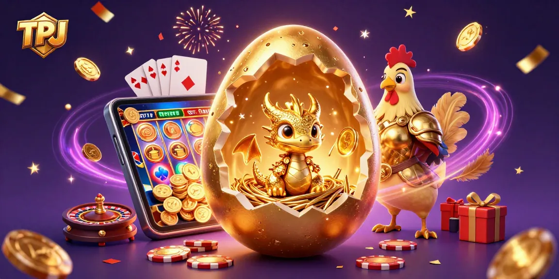 Engage in high-stakes fun with TPJ's golden dragon amidst casino treasures.