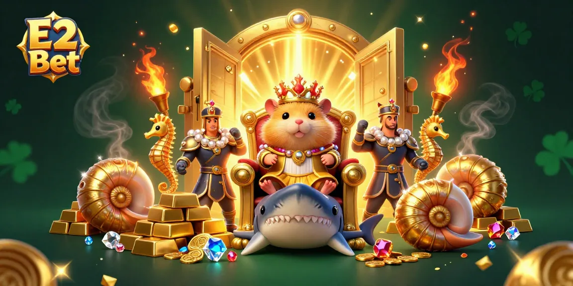 Join the adventure with E2 Bet; a golden hamster king reigns in a treasure-filled casino world.