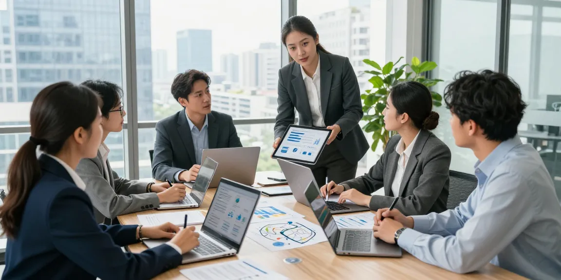 Exploring top business mobile networks UK through a team meeting discussing strategies in a modern office.