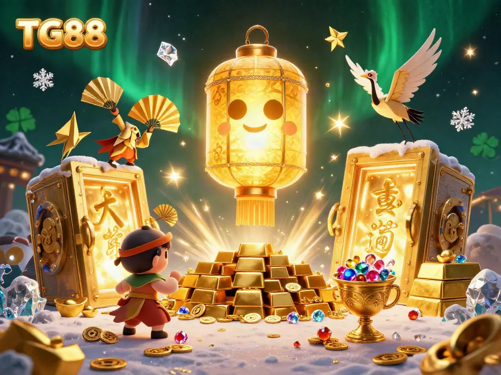 Win big with TG88 at the vibrant night market casino, featuring glowing lanterns and rich treasures.
