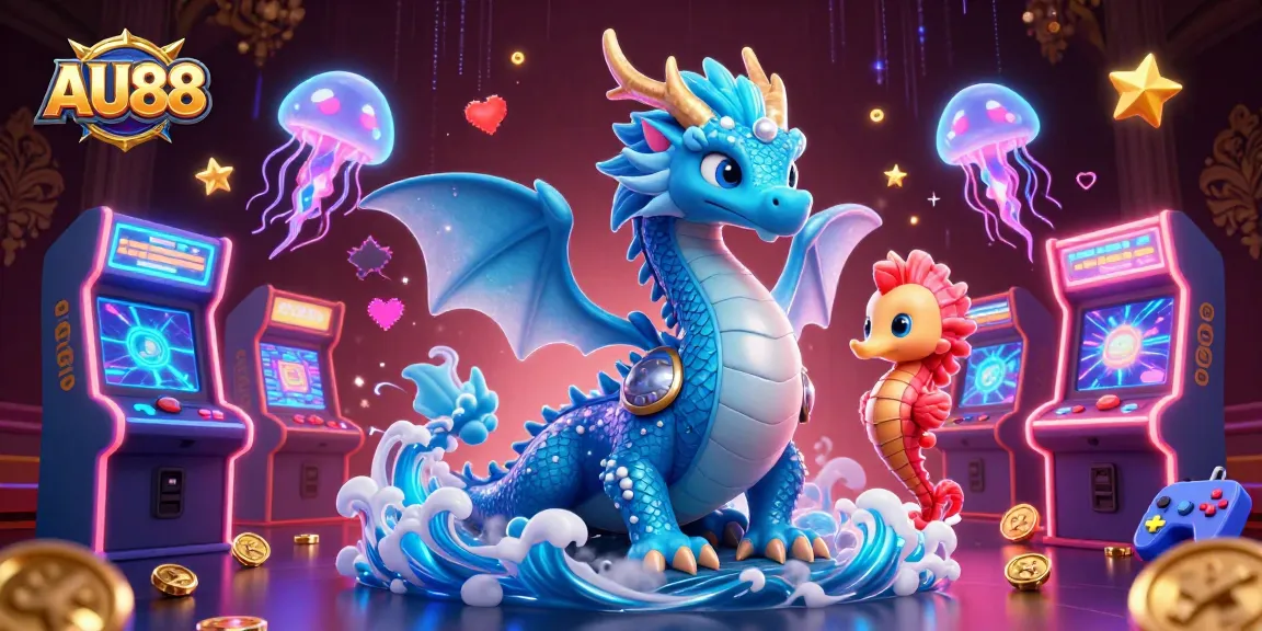 Experience the thrill at AU88 with an enchanting sea dragon and jellyfish in a vibrant gaming scene.