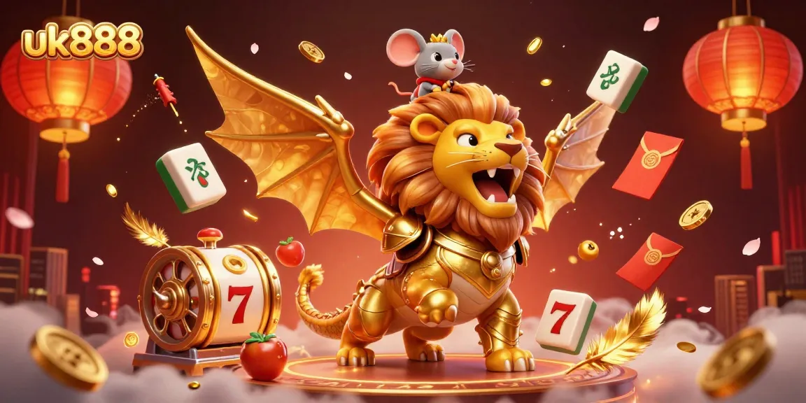Experience the excitement of casino games at uk888, featuring vibrant 3D characters and slot elements.