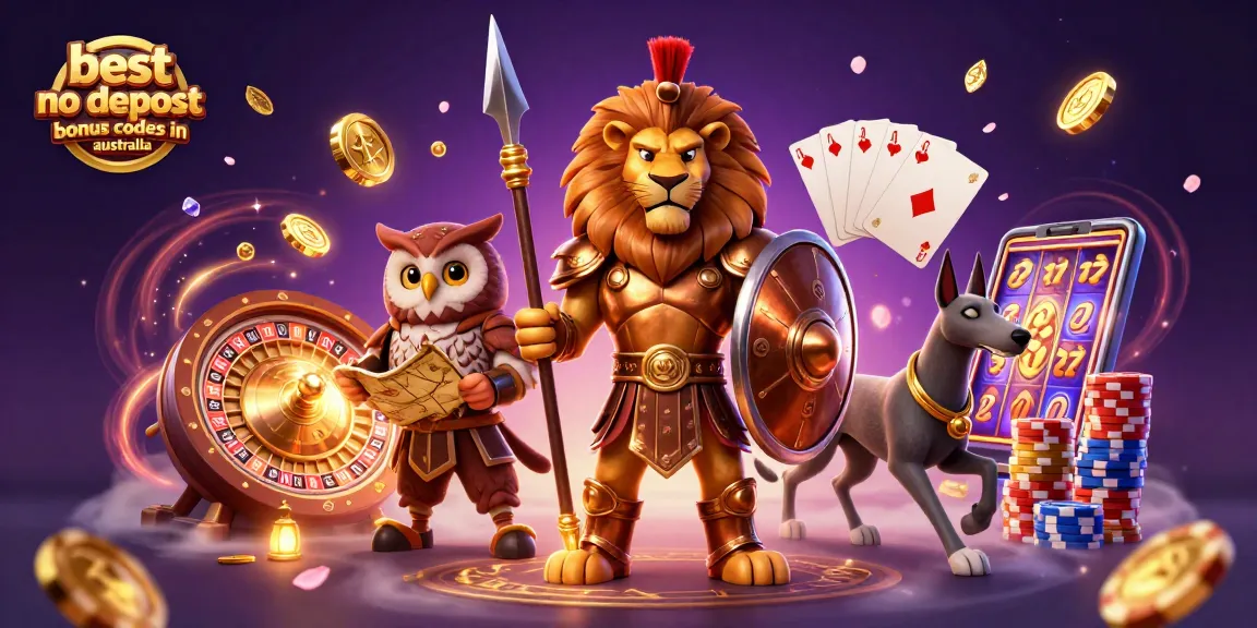 Celebrate luck with the best no deposit bonus codes in australia, featuring a golden lion hero and gaming treasures.