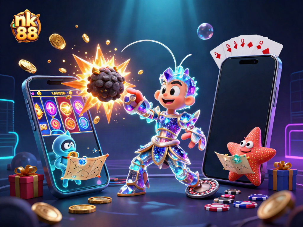 Experience the thrill of nk 88 with vivid colors and gaming excitement in this 3D casino illustration.
