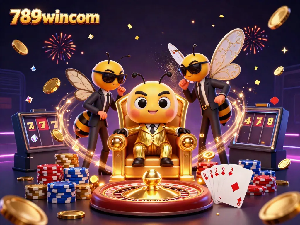 Join the excitement at 789wincom with a dynamic illustration of a bee mob boss and gaming riches.