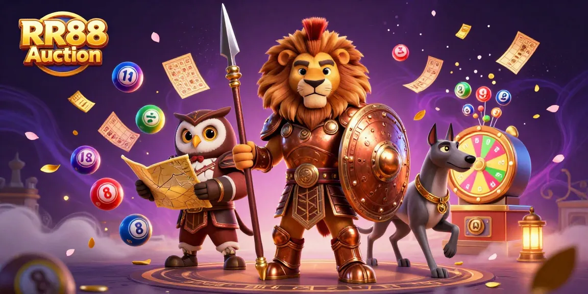 Experience RR88 Auction with vibrant lottery elements and dynamic characters in an engaging scene.