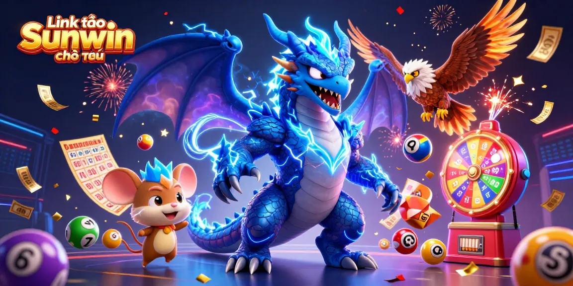 Engage with Link vào Sunwin chính thức through this vibrant 3D illustration showcasing a dynamic casino experience.