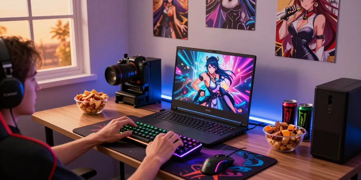 Playing real hentai games with immersive setup and vibrant gaming accessories.