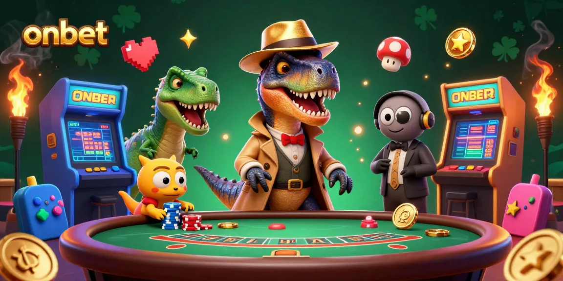 Experience excitement at Onbet with a velociraptor card counter and engaging casino elements.