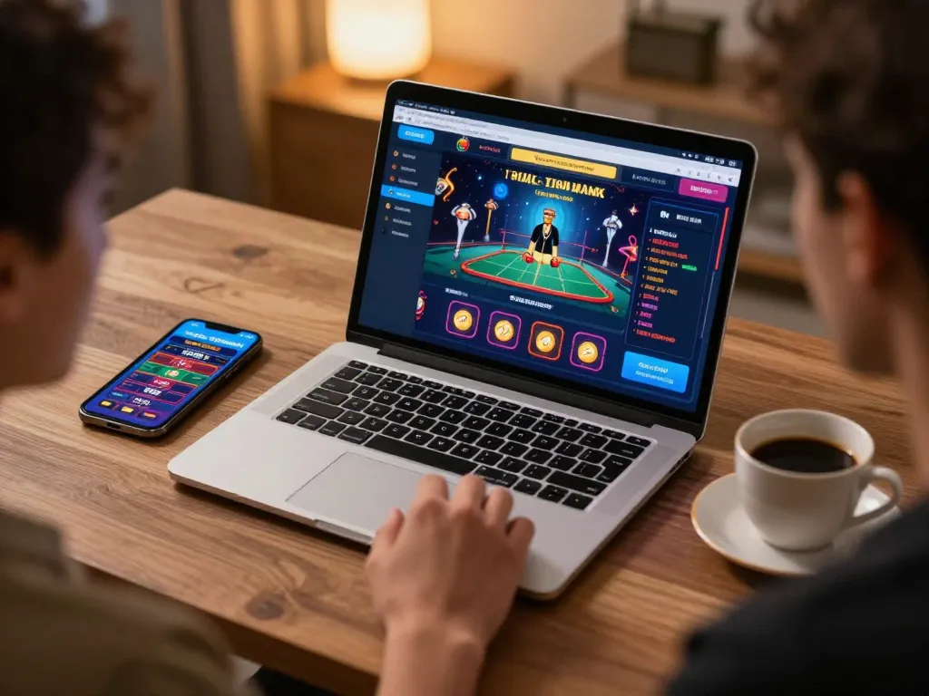 Player engaging with vin88lk online casino, showcasing vibrant gaming setup and betting interface.