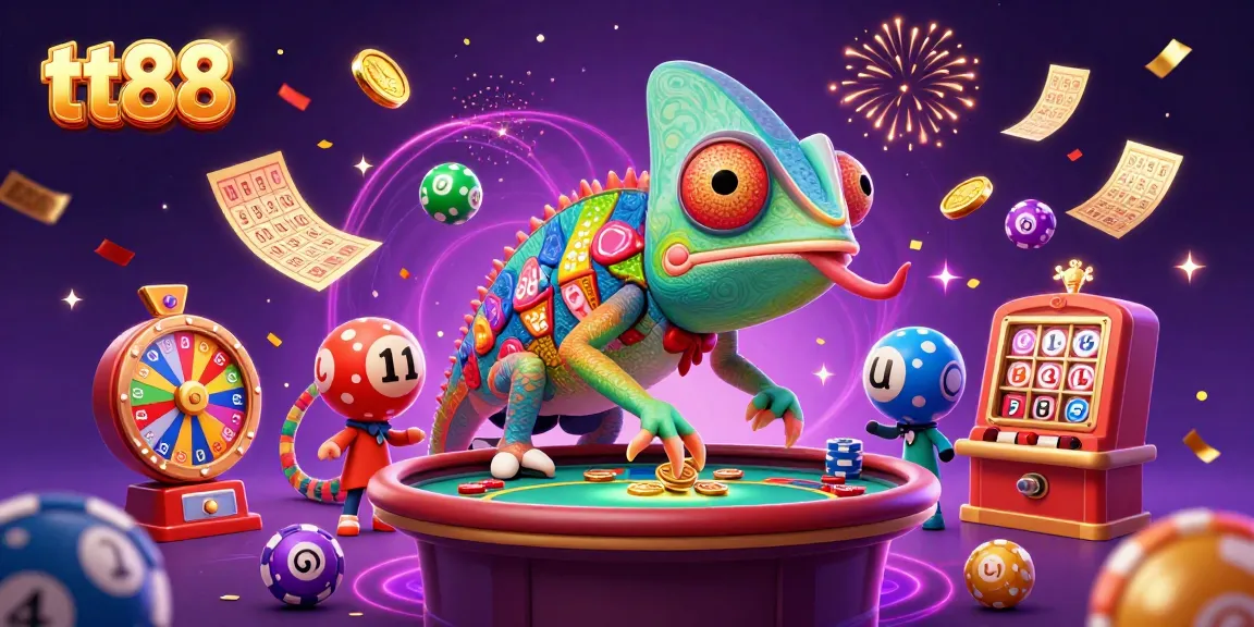 Engage in thrilling gambling activities at tt88 with a colorful, dynamic casino scene.