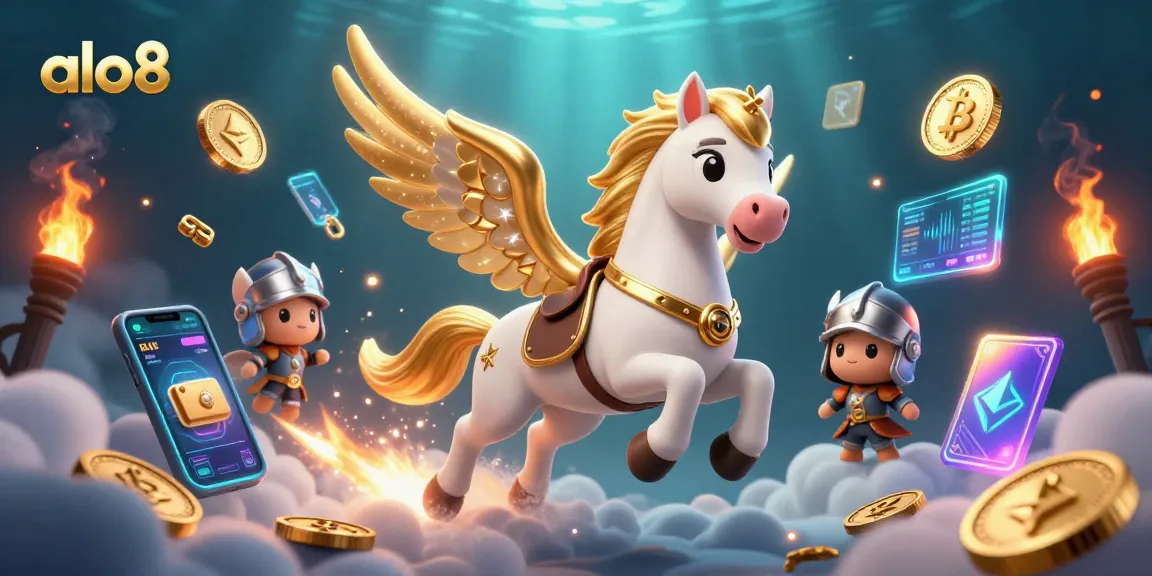 Experience gaming excitement with alo8 as a celestial horse and armored knight ride through cosmic treasures.