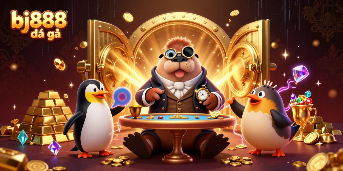 Experience the thrilling world of bj888 đá gà with animated characters at an underwater cockfighting table.