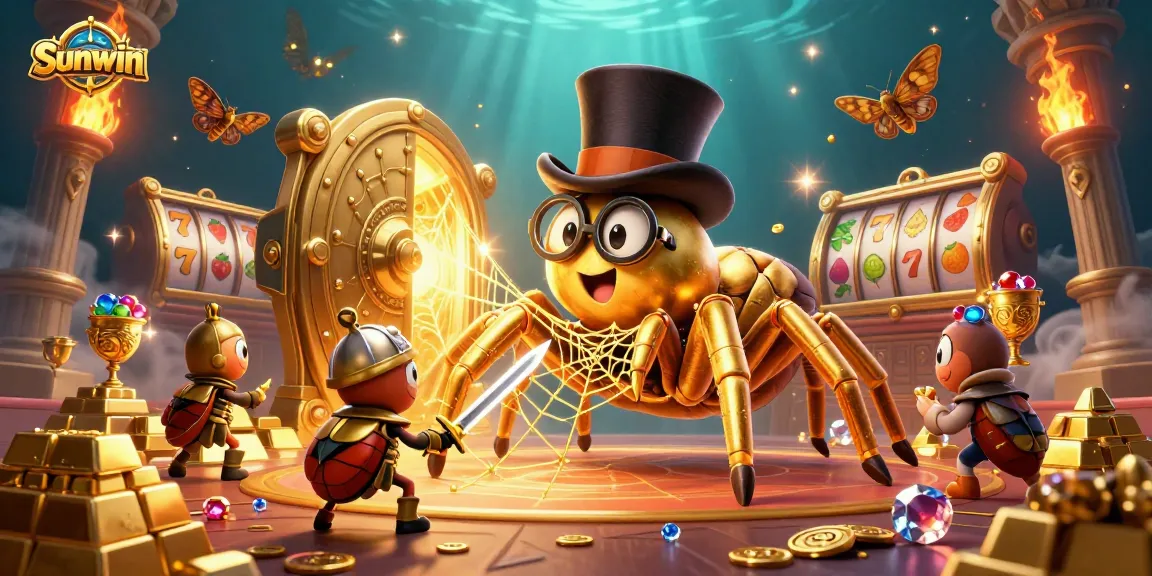 Watch the giant golden tarantula at Sunwin cast its web of luck in this vibrant casino scene.