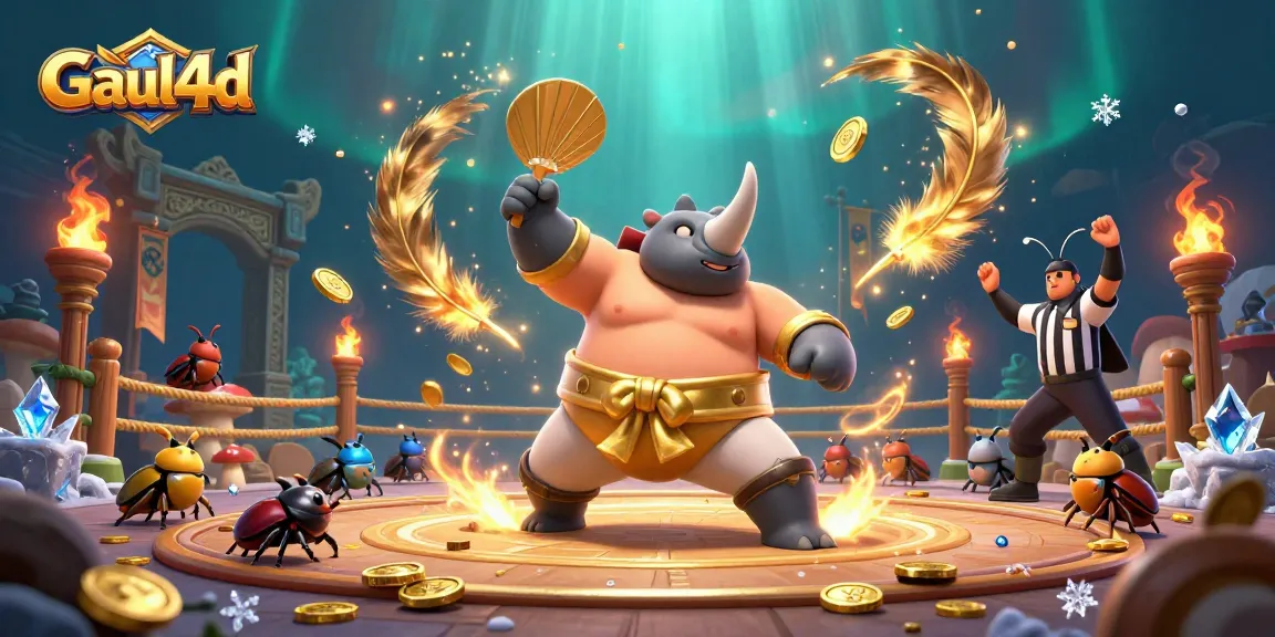 Gaul4d players winning big in a vibrant 3D illustration filled with coins and excitement.