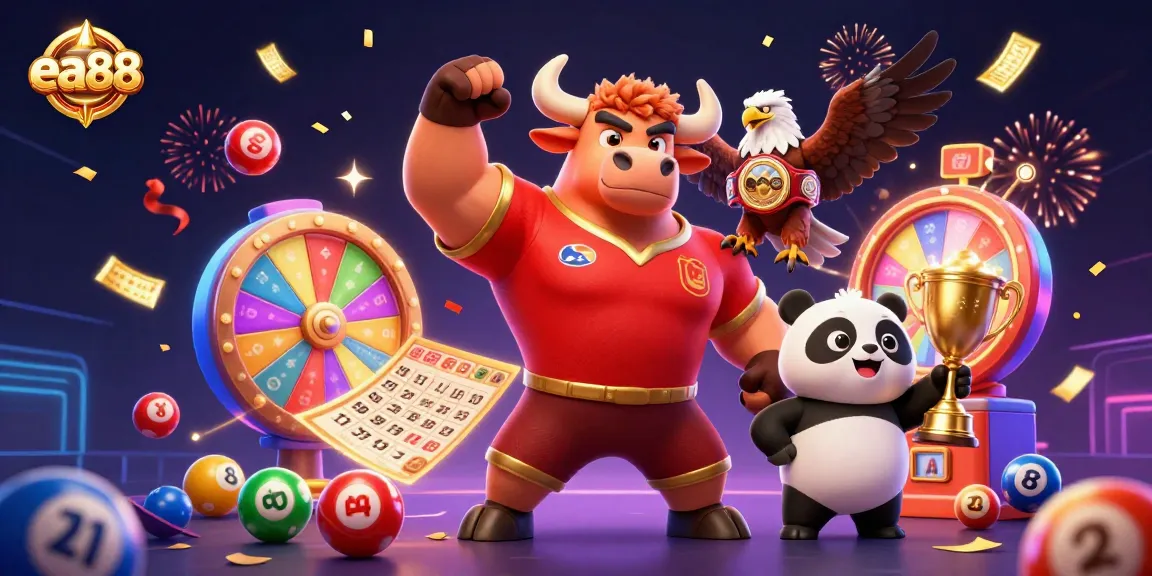 Engage with ea88's dynamic world through colorful lottery balls and vibrant casino elements.
